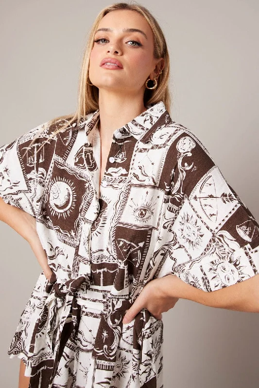 Hot Styles Brown Abstract Oversized Playsuit