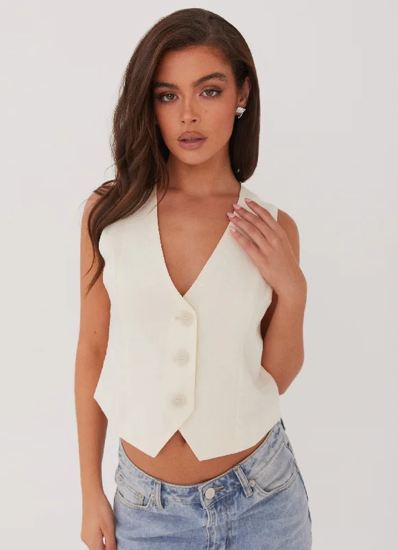Holiday Sale Cloud Dancer Linen Vest Top - Ivory