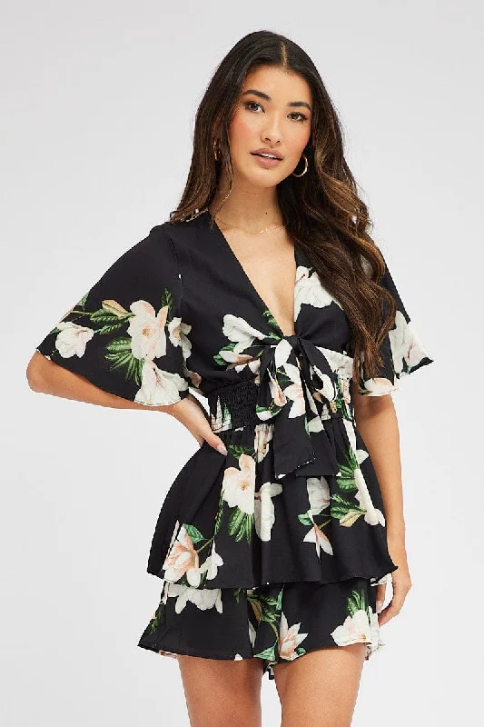 Cool Prices Black Floral Fit And Flare Playsuit