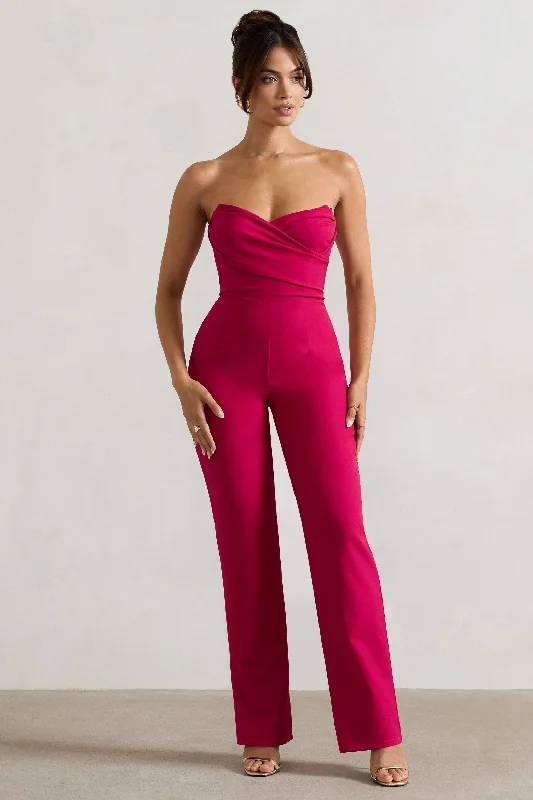 Elegant Attire Bellezza | Hot Pink Bandeau Corset Wide Leg Jumpsuit