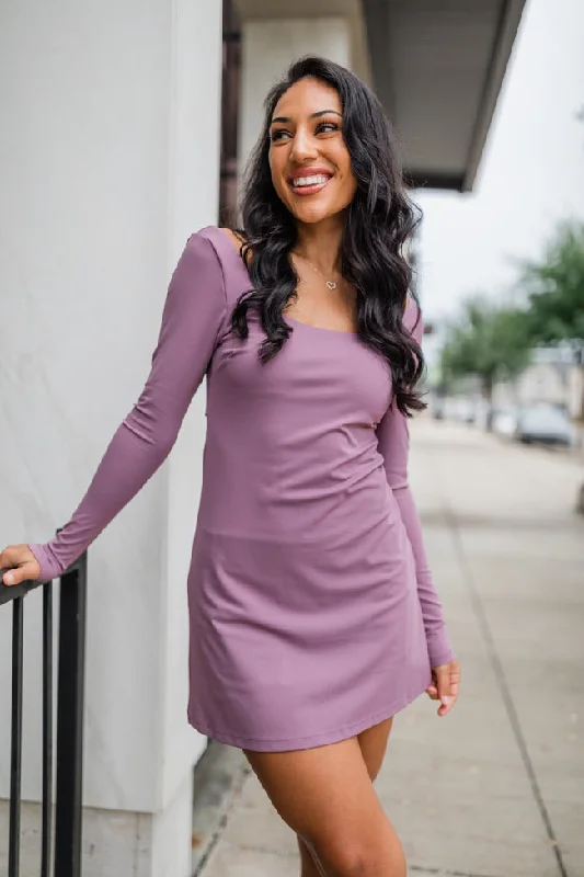 Seasonal Trend On The Rise Mauve Long Sleeve Open Back Active Dress FINAL SALE