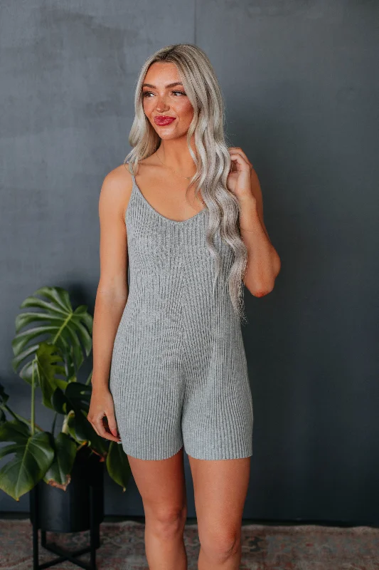 Unleash Your Trendy Side Lennox Knit Romper - Pebble