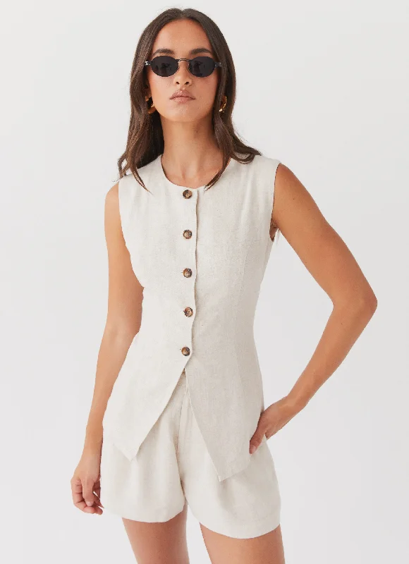 Discounts On Casual Weekend Styles Born For Bordeaux Linen Vest - Oatmeal