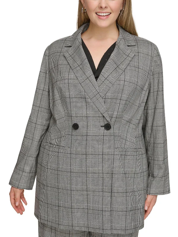 Flash Sale Starts Plus Womens Plaid Wear to Work Two-Button Blazer