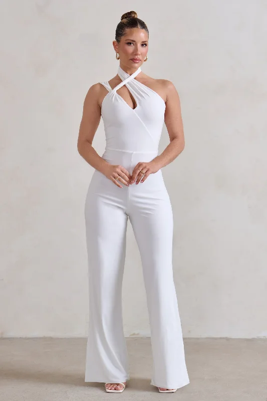 Chic And Trendy Tilly | White Cut Out Halterneck Asymmetrical Jumpsuit