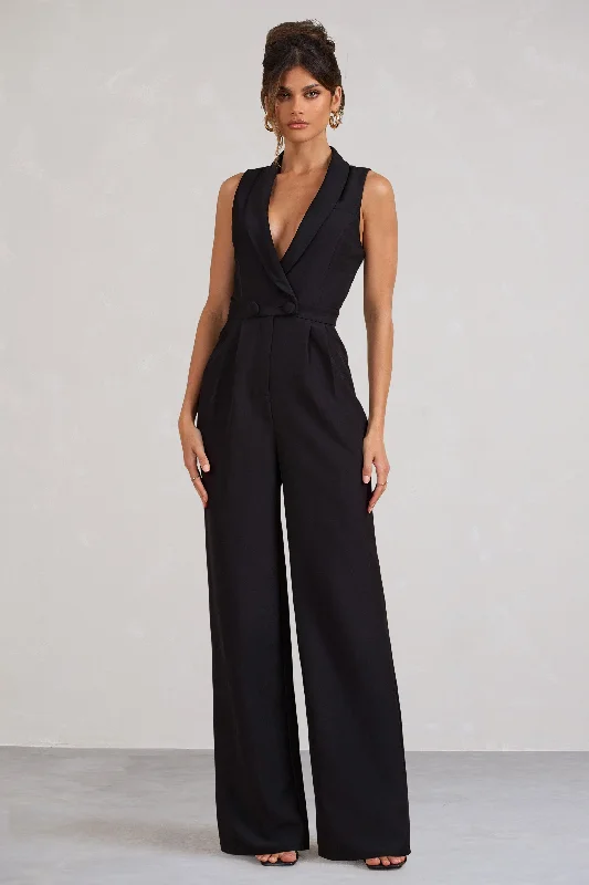 Trend Forward Threads Endure | Tall Black Tailored Sleeveless Wide-Leg Jumpsuit