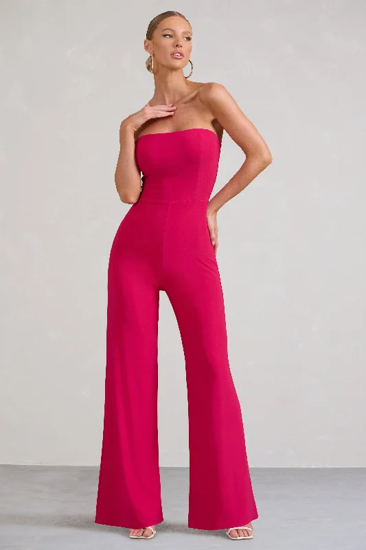 Unleash Your Fashion Darya | Hot Pink Bandeau Wide Leg Jumpsuit