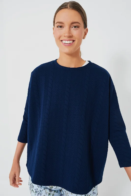 Trend Forward Threads For Her Navy Cable Ally Swing Sweatshirt