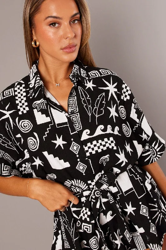 Refined Simplicity Black Abstract Oversized Playsuit