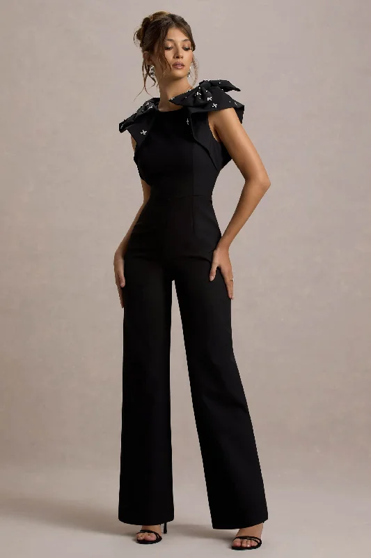 Casual Elegance Elma | Black Straight-Leg Jumpsuit With Embellished Bows