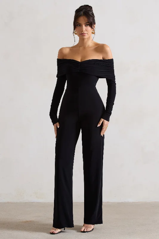 Everyday Wear Jules | Black Bardot Long-Sleeve Straight-Leg Jumpsuit