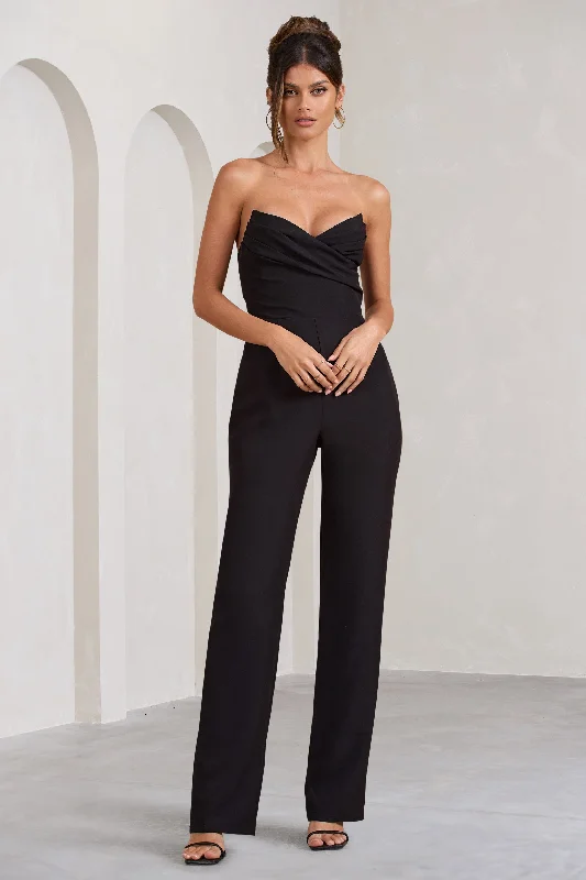 Catch Every Fashion Trend Bellezza | Black Bandeau Corset Wide Leg Jumpsuit