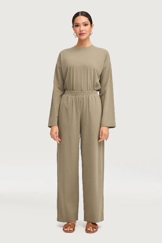 Chic Outfits Aria Ribbed Everyday Wide Leg Pants - Sage