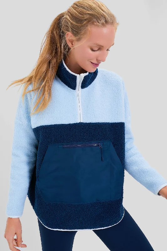 Special Offer Light Blue and Navy Fleece Cady Quarter Zip