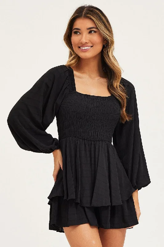 Fashion Essentials Black Playsuit Short Sleeve