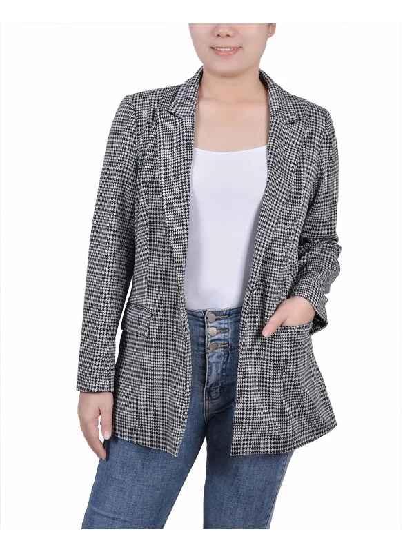 Forward Trendsetter Petites Womens Houndstooth Business One-Button Blazer