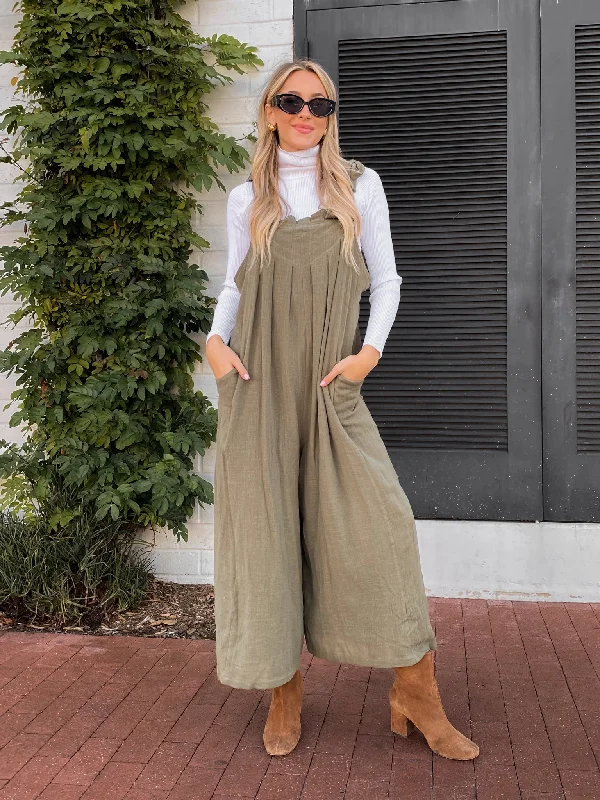 Trendy Street Style Matcha Love Pleated Jumpsuit - Final Sale