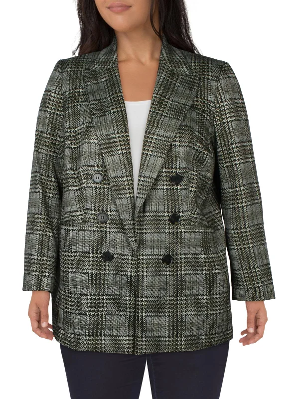 From Casual To Classy Plus Womens Plaid Double-Breasted Open-Front Blazer