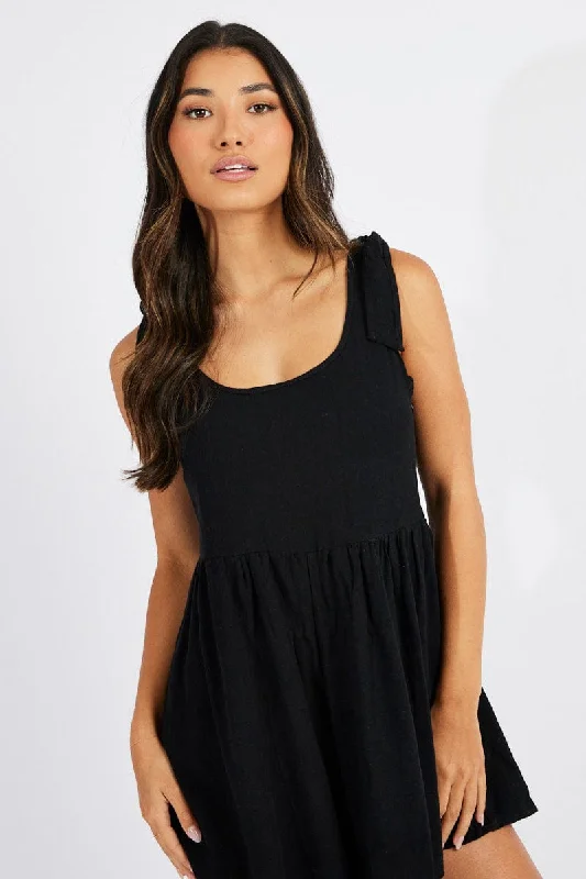 Latest Fashion Black Playsuit Sleeveless Shoulder Tie