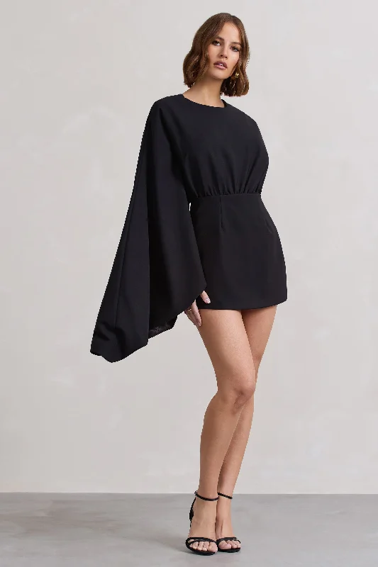 Mega Sale Presley | Black Backless Skort Playsuit With Cape