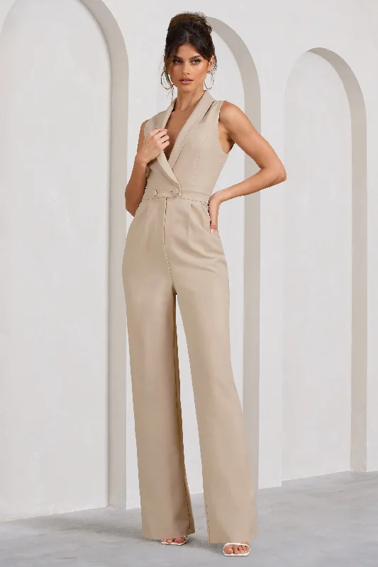 Style Streetwear Endure | Tall Stone Tailored Sleeveless Wide-Leg Jumpsuit