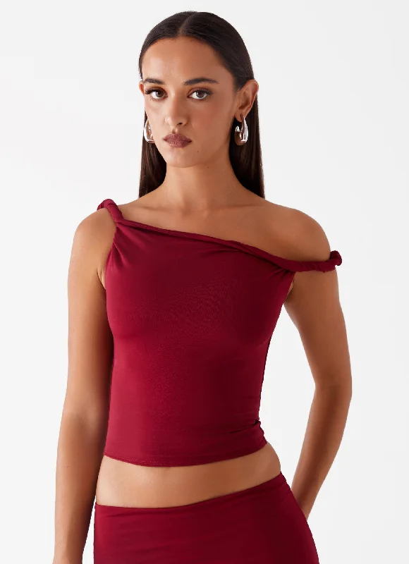 Early Access To Art Deco Styles Sale Solace Soul Twist Shoulder Top - Maroon
