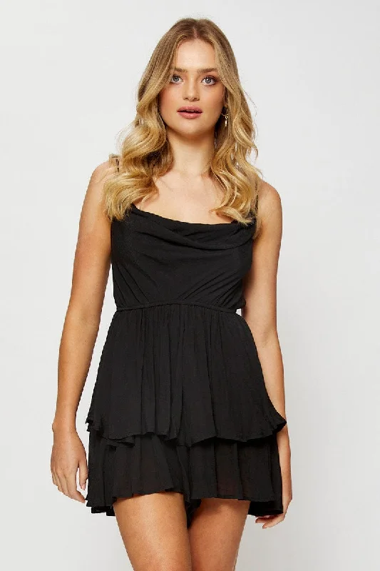 Ends Soon Black Playsuit Cowl Neck