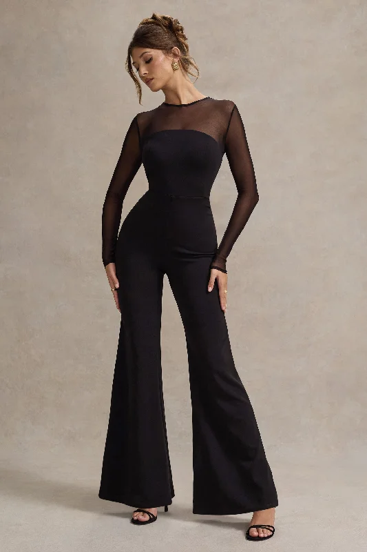 Luxury Comfort Iggy | Black Flared-Leg Jumpsuit With Mesh Sleeves