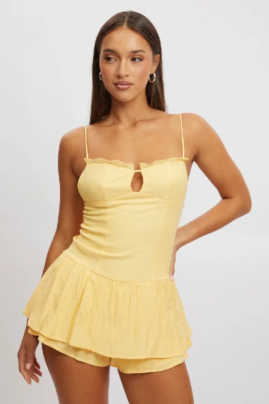 Daily Deals Yellow Playsuit Lace Detail