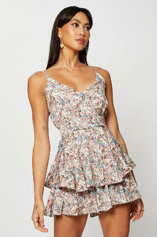 Feminine Soft - Hued Styles Print Playsuit Sleeveless