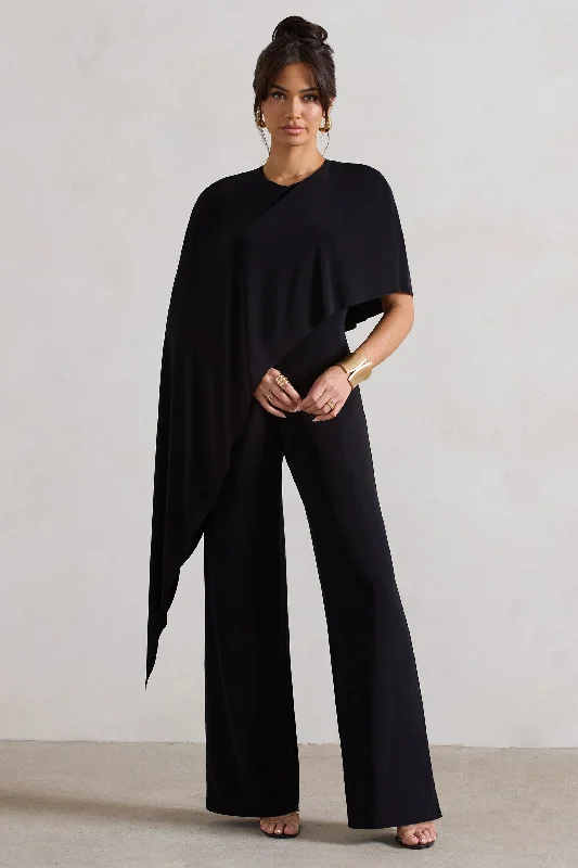 Wardrobe Refresh Reserve | Black Wide-Leg Jumpsuit With Asymmetric Cape