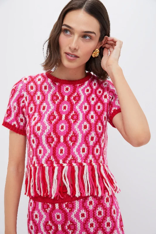 Chic Style, Always In Vogue Red & Pink Geo Knit Mara Top