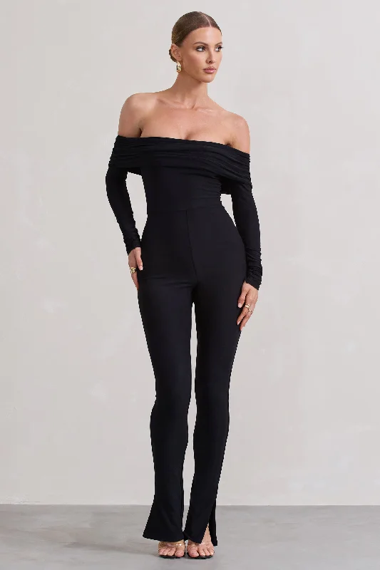 Fashion Forward Destined | Black Bardot Slim-Leg Jumpsuit