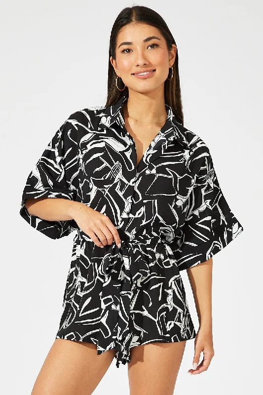 Wardrobe Upgrade Black Abstract Oversized Playsuit