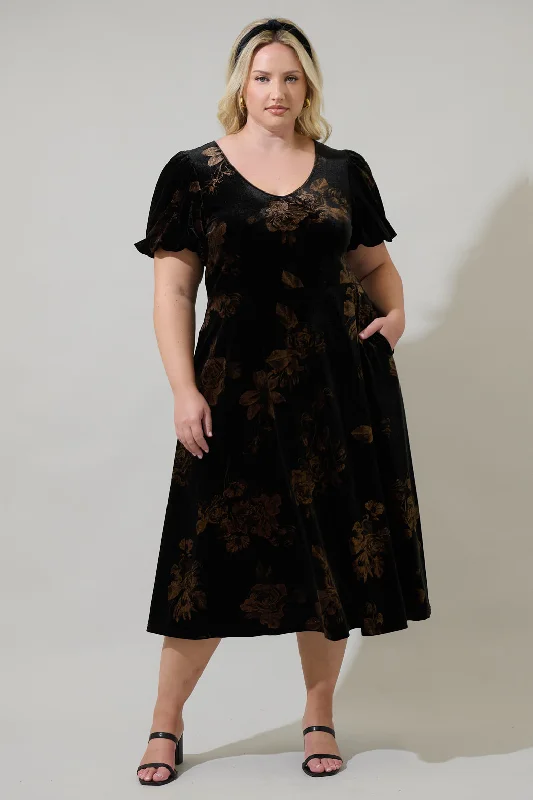 Fashion Forward, Function First Ace Floral Abrina Velvet Midi Dress Curve