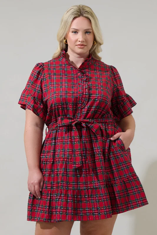 Clearance Sale, All Cheap Arvada Plaid Cottonwood Ruffle Button Down Mini Dress Curve