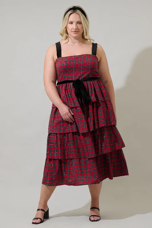 Stupidly Low Prices Arvada Plaid Mari Tiered Midi Dress Curve