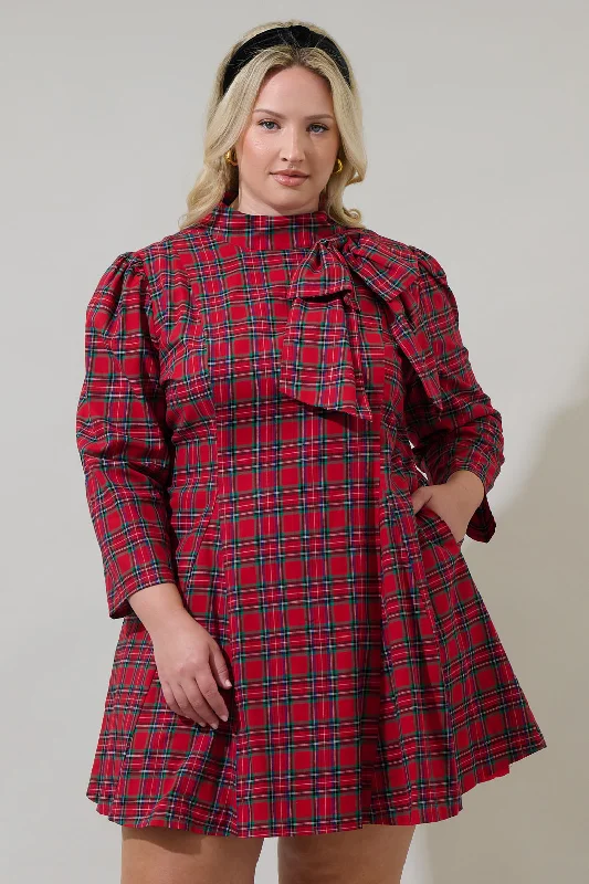 Season Appropriate Women's Collection Arvada Plaid Padma Bow Mini Dress Curve