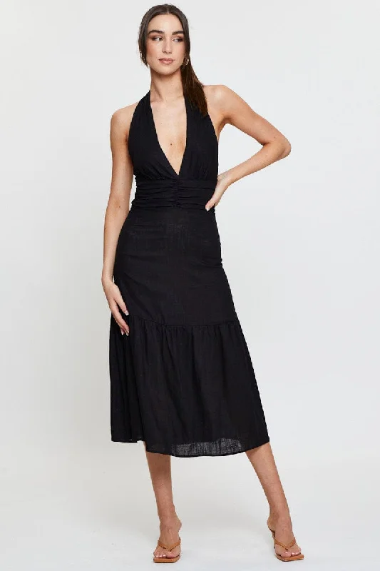 Chic Styles Black Dress Sleeveless Maxi Halter Neck