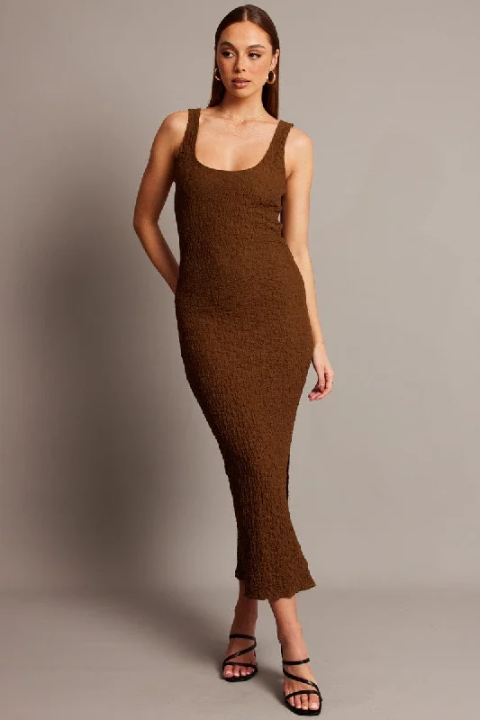 Flash Sale Starts Brown Bodycon Dress Sleeveless Textured