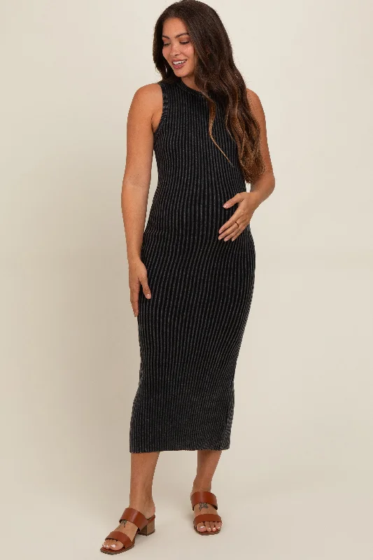 Top Brand Discounts Charcoal Vintage Wash Ribbed Cutout Maternity Dress