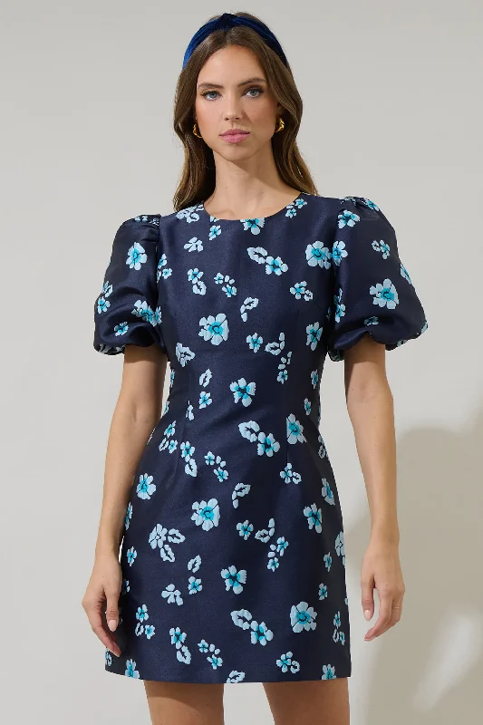 Stylish Basics Elissa Jacquard Floral Darce Puff Sleeve Mini Dress