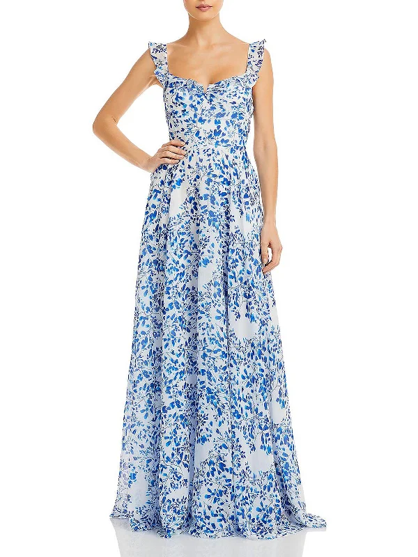 Elegant Styles Evangeline Womens Chiffon Printed Evening Dress