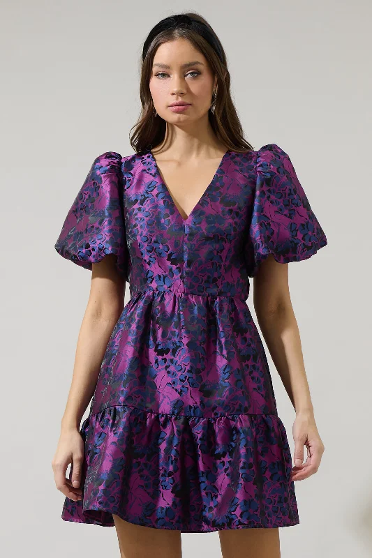 Trend Leading Collection Farrah Jacquard Floral May Tiered Mini Dress