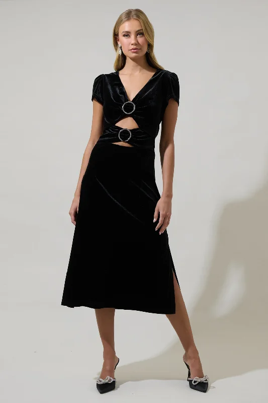 Versatile Wardrobe Essentials Fridley Velvet Cut Out Midi Dress