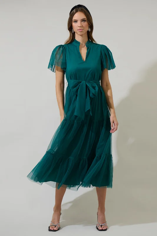 Vibrant Femme Fashion Jimena Tulle Tiered Midi Dress