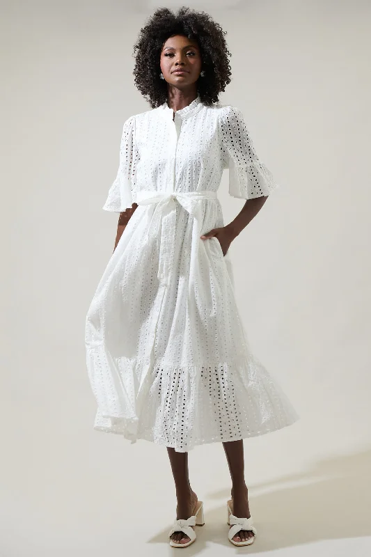 Trend Alert Kaylie Eyelet Pem Button Down Midi Dress