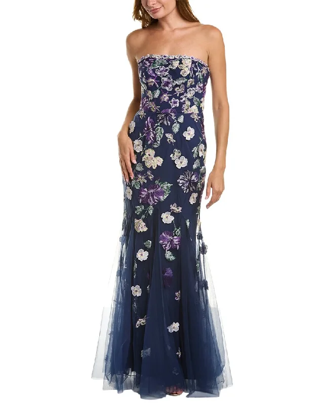 Runway Inspired Wear Marchesa Notte Strapless Floral Gown