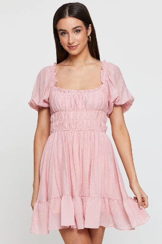 Season Offer Pink Dress Short Sleeve Mini