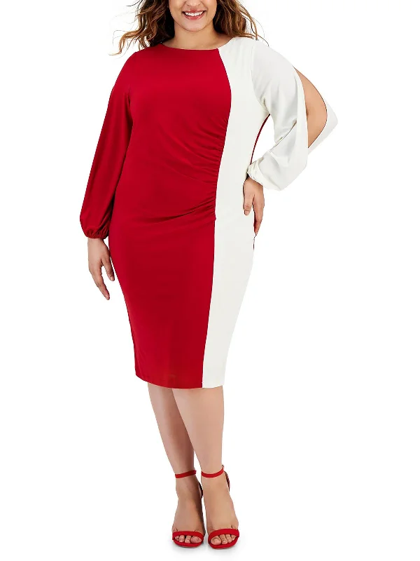 Fashionista Favorites Plus Womens Office Knee-Length Wear To Work Dress